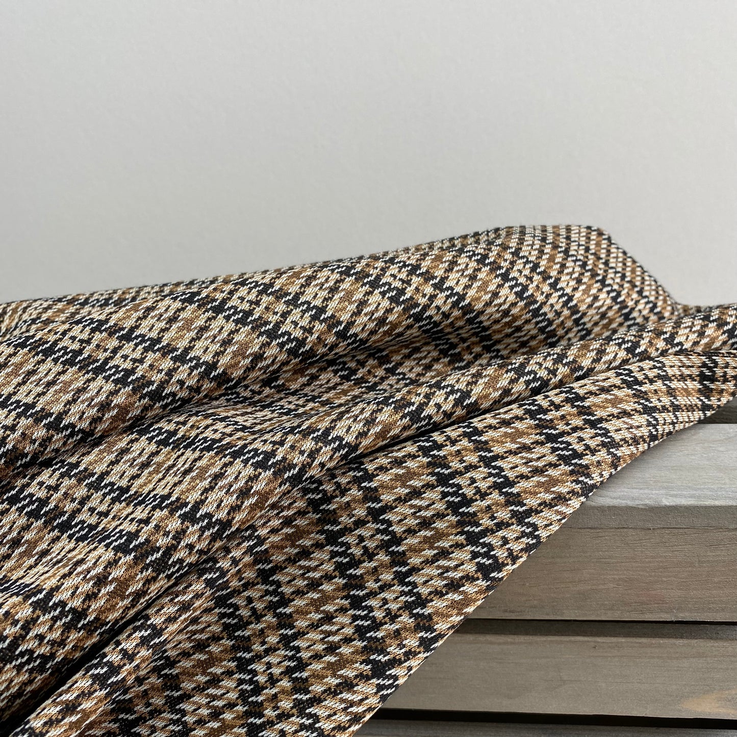 Camel Checked Double Knit Fabric