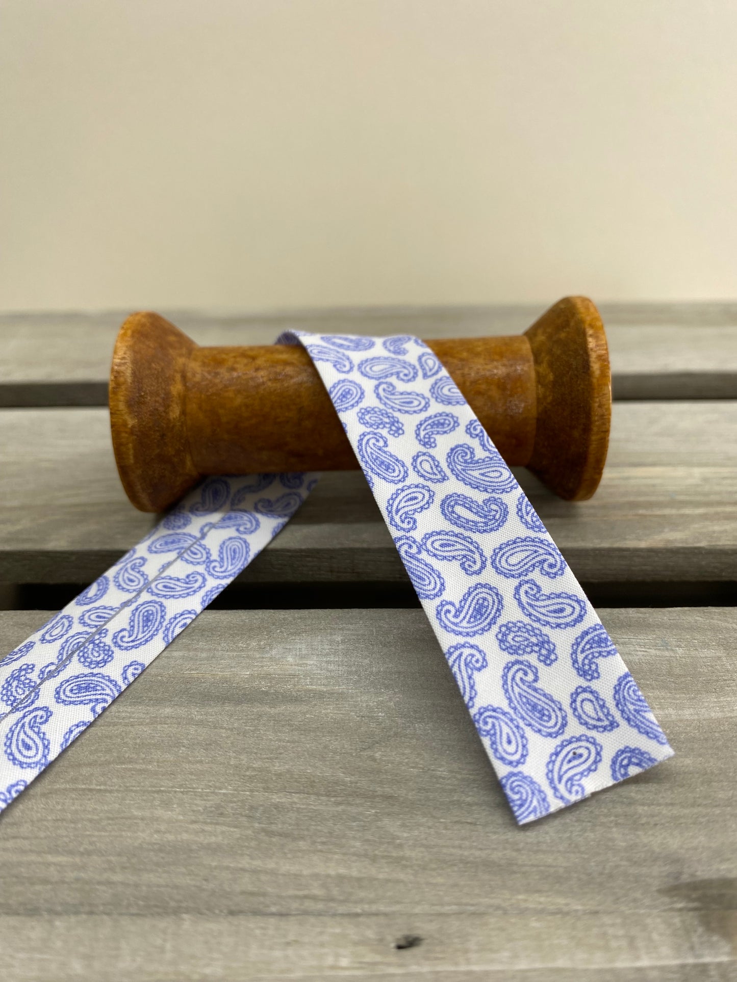 Cornflower Blue Paisley Cotton Bias Binding 20mm