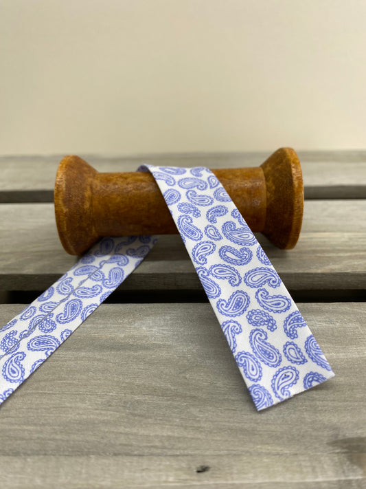Cornflower Blue Paisley Cotton Bias Binding 20mm