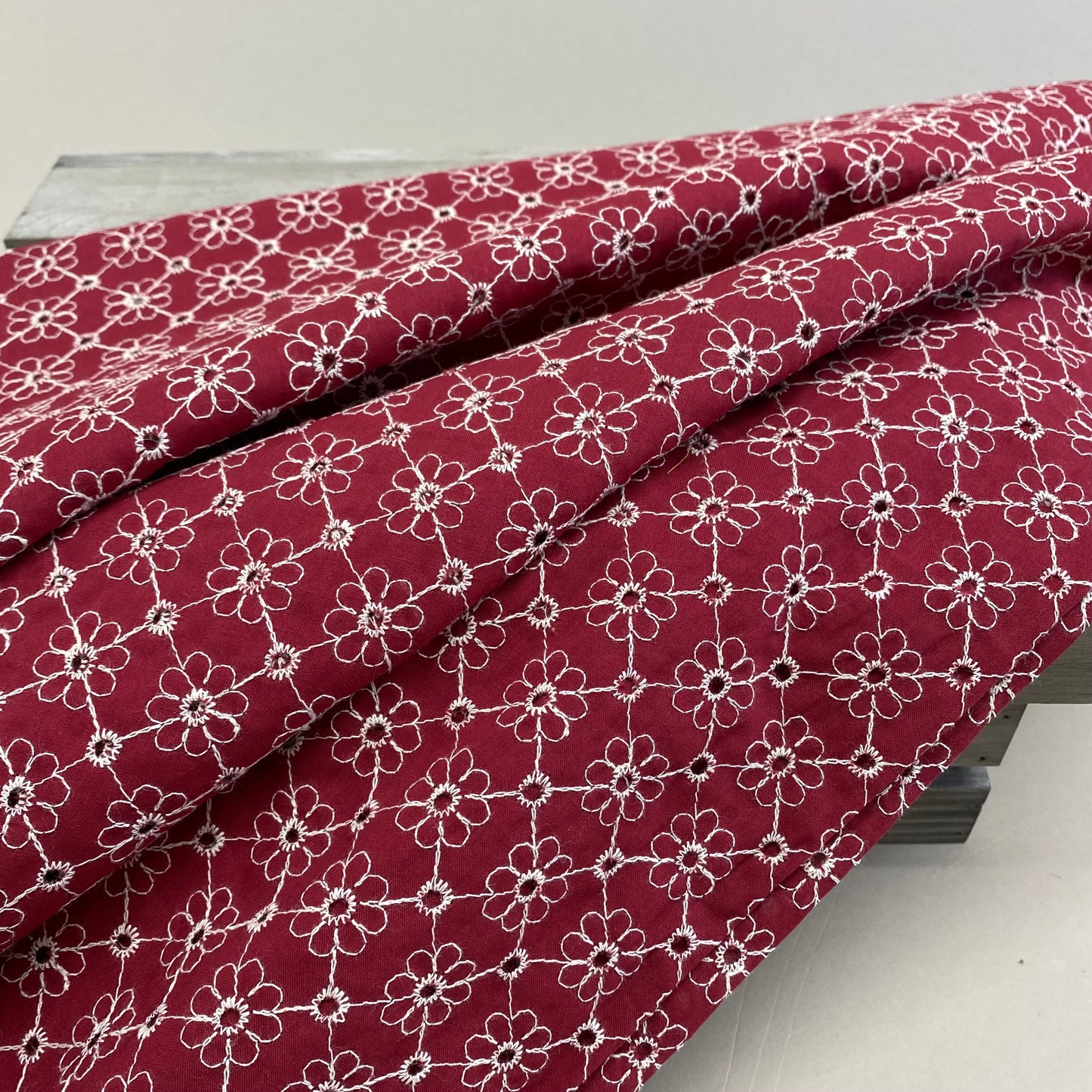Embroidered Eyelet Cotton Poplin Crimson Daisy