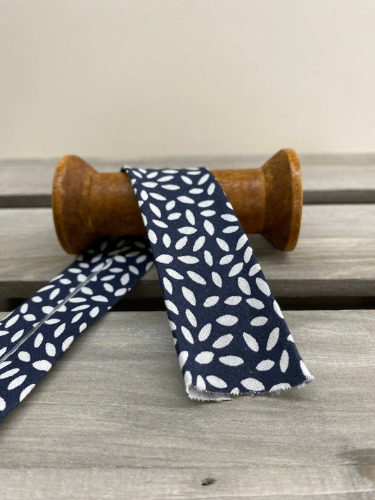 Navy Leaves Cotton Bias Binding 27mm