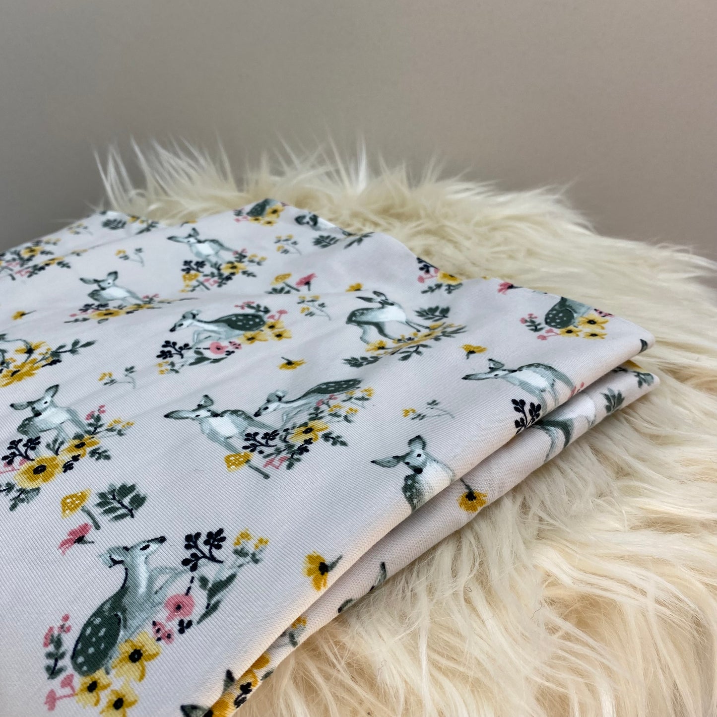 Doe a Deer Organic Cotton Jersey Fabric Roll End