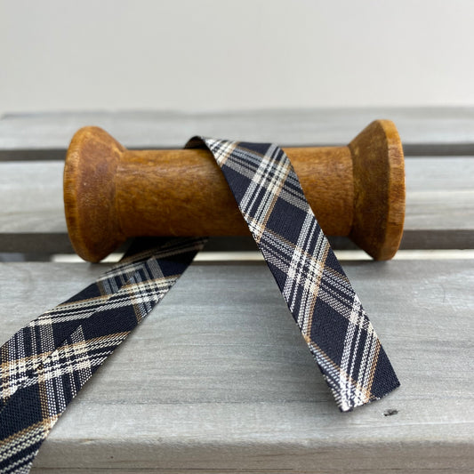 Tartan Cotton Bias Binding 20mm Black