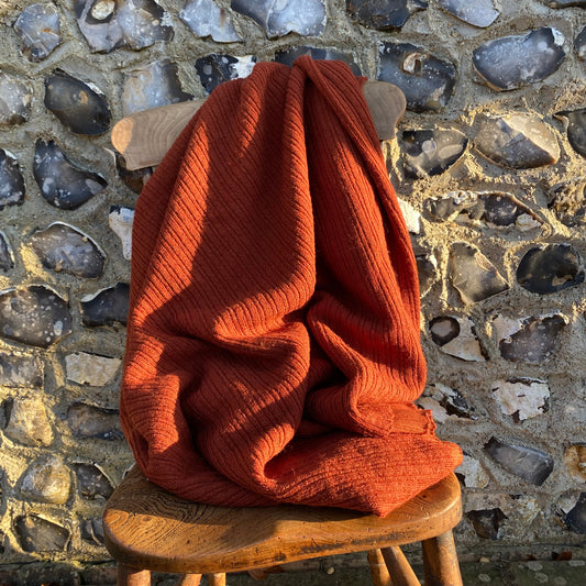 Wool Blend Rib Sweater Knit Fabric Rust