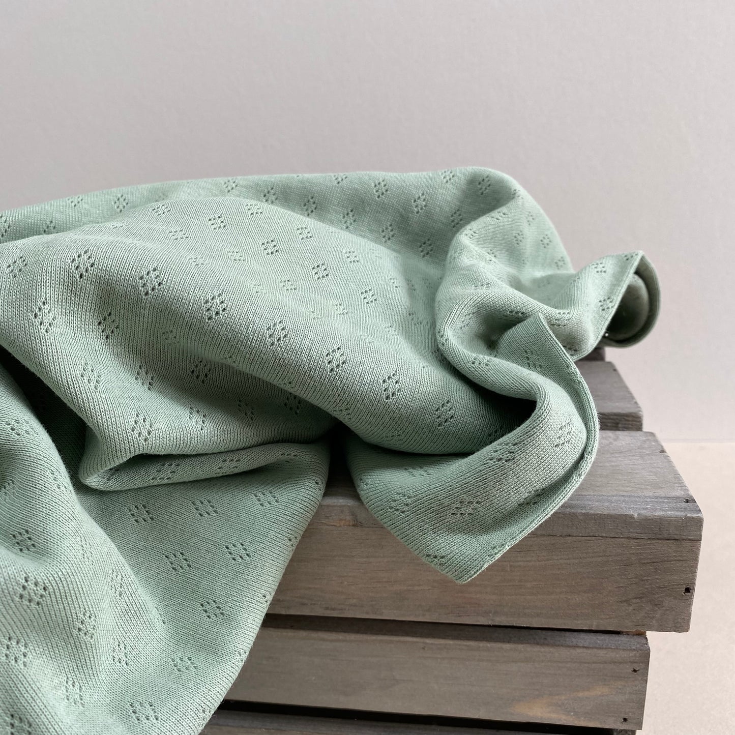 Pointelle Mint Cotton Lace Knit Fabric