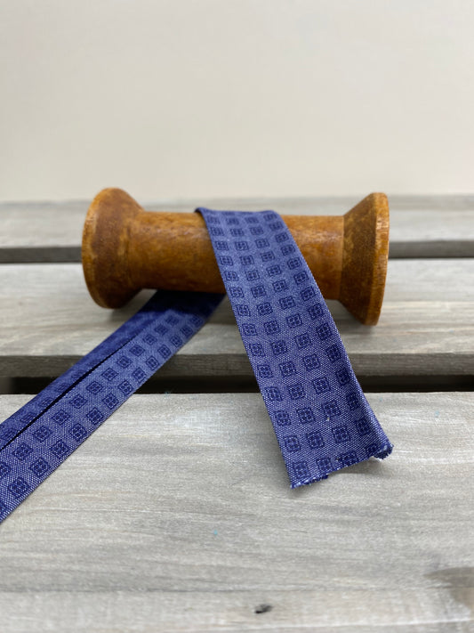 Denim Geometric Cotton Bias Binding 20mm