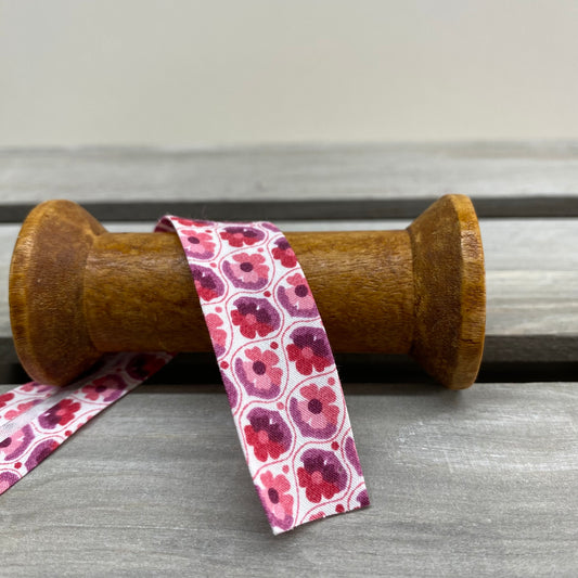 Purple Floral Cotton Bias Binding 20mm