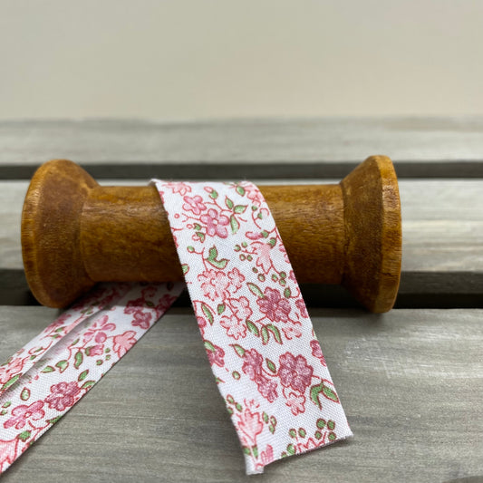 Floral Cotton Bias Binding 20mm Pink