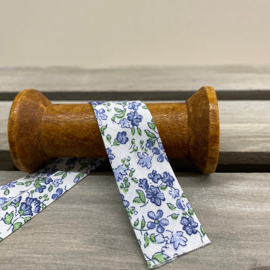 Floral Cotton Bias Binding 20mm Blue