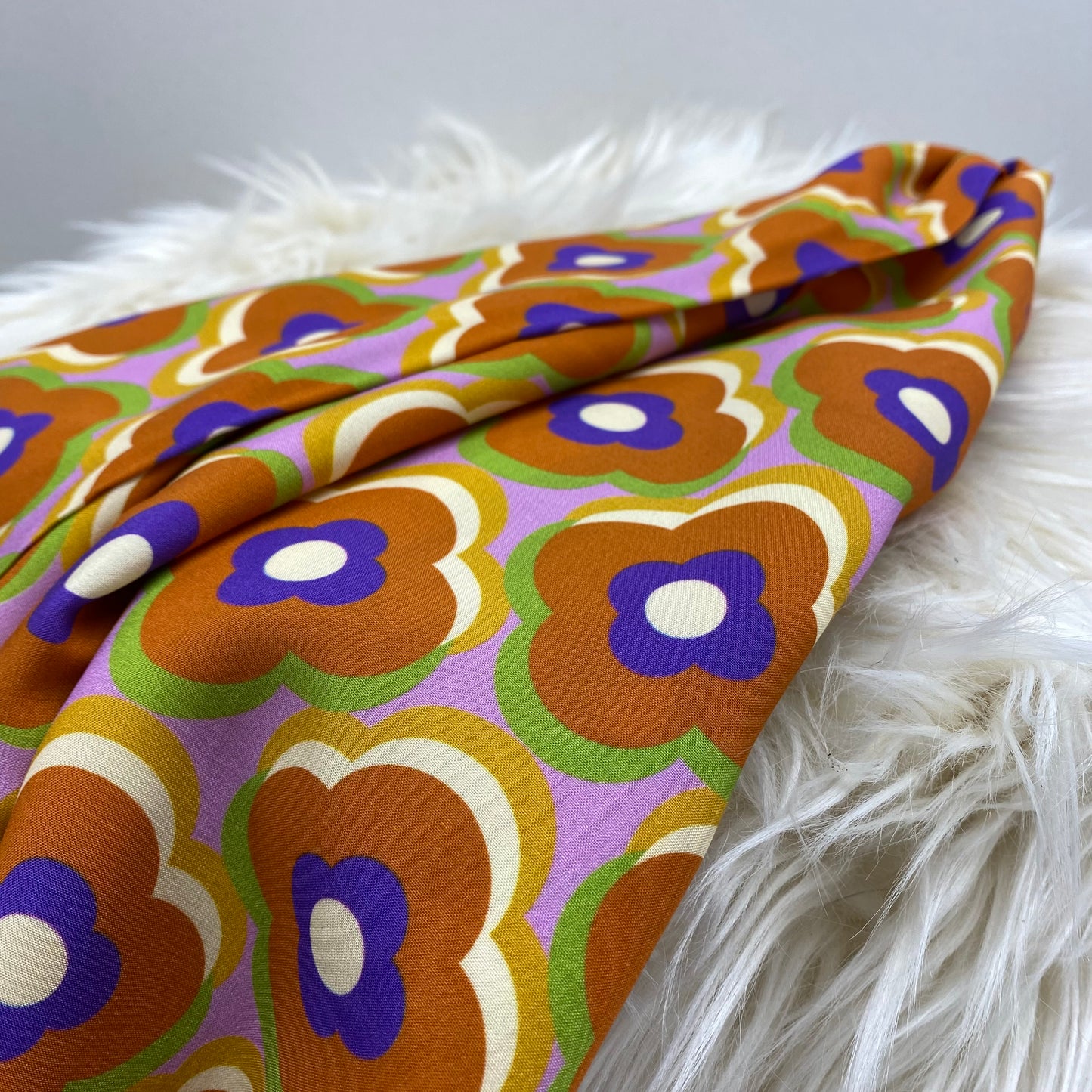 Fabric Godmother Retro Orange Floral Viscose Lawn