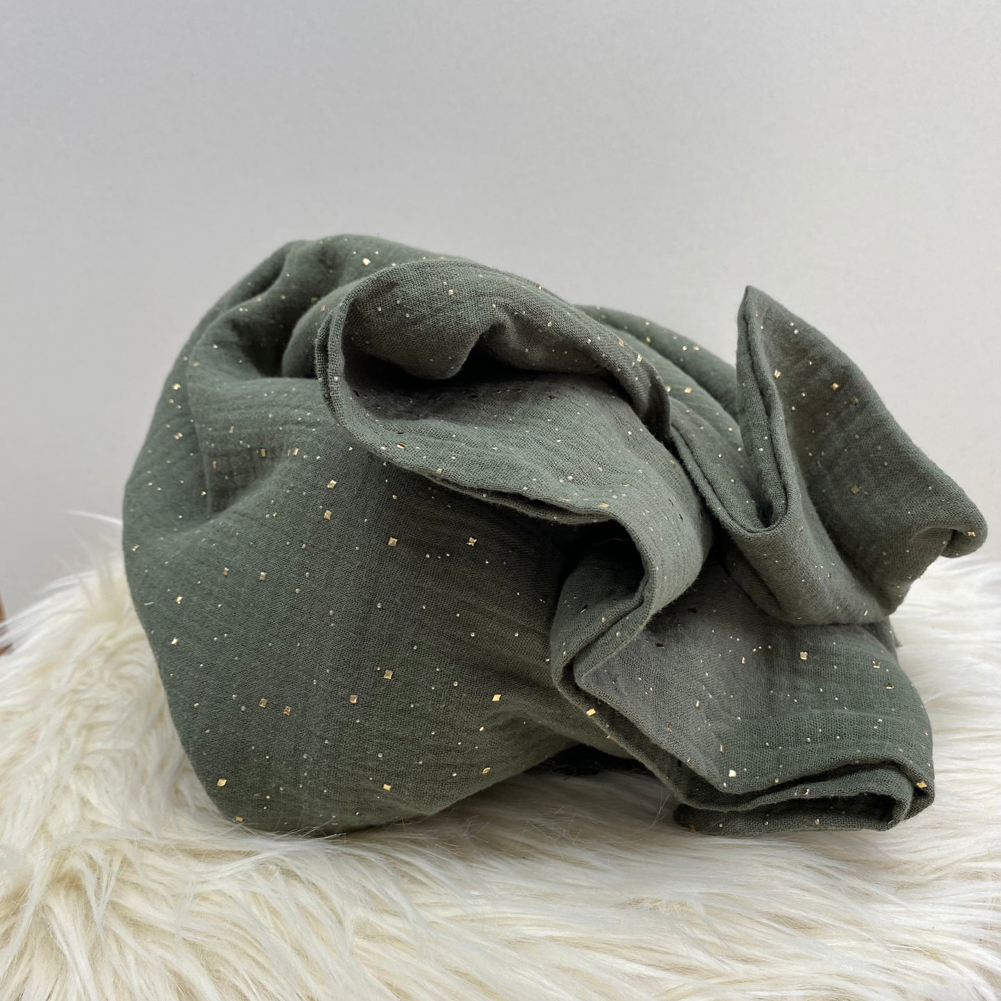 Olivia Double Gauze Fabric Dewdrops Olive 1.5m