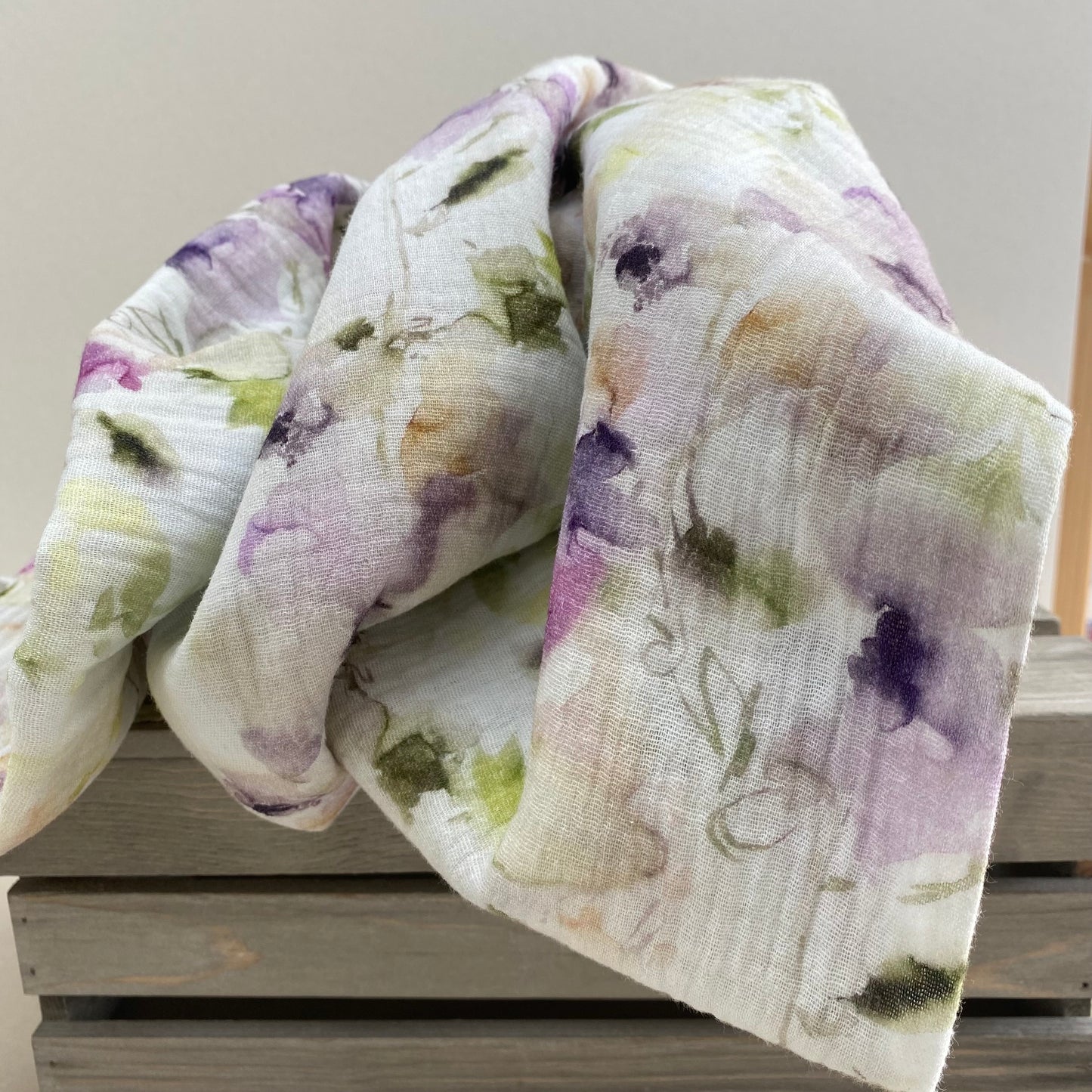 Double Gauze Cotton Floral Watercolour Lavender