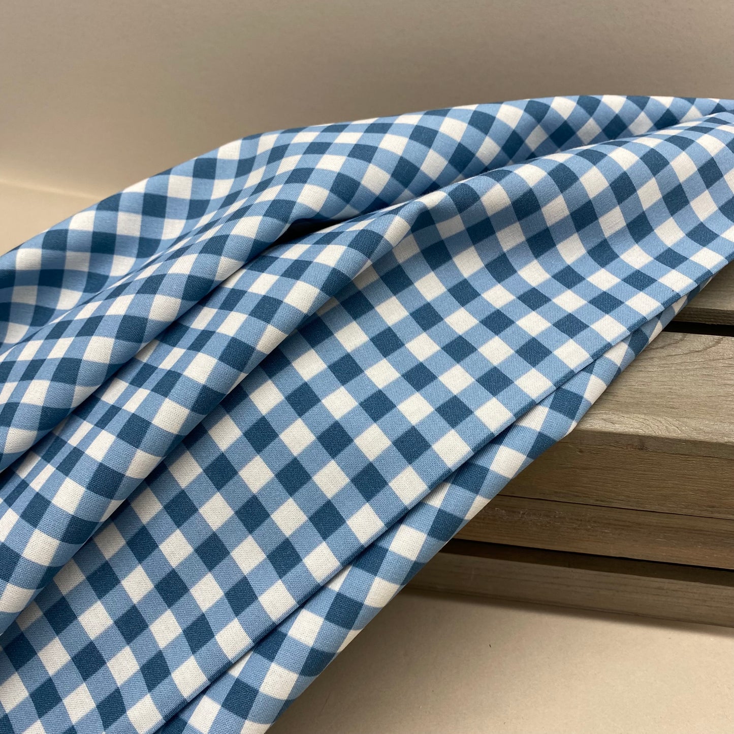 Gingham Cotton Percal Print Ocean Blue