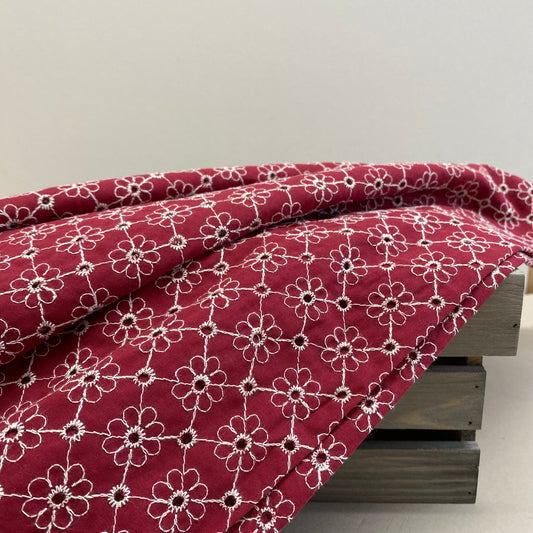 Embroidered Eyelet Cotton Poplin Crimson Daisy