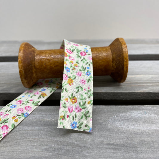 Floral Cream Cotton Bias Binding 20mm