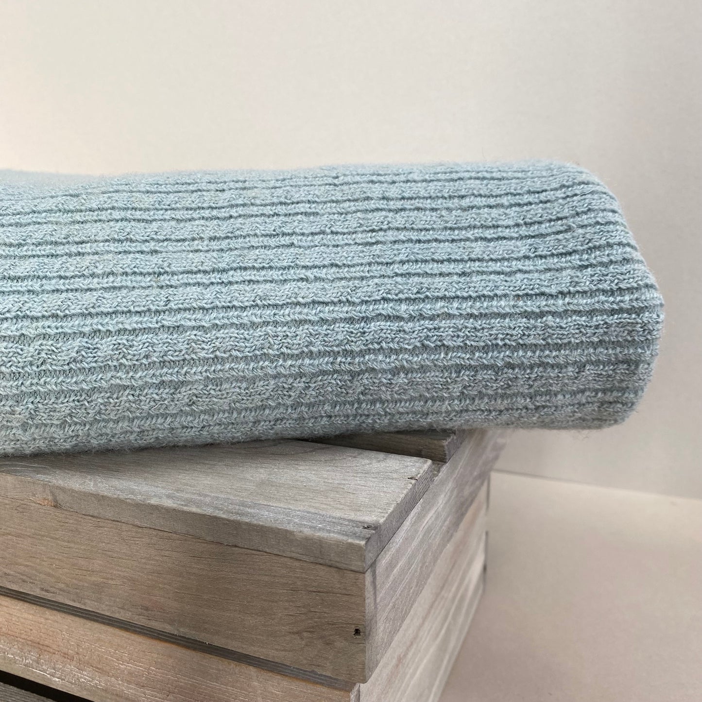 Wool Blend Rib Sweater Knit Fabric Celeste
