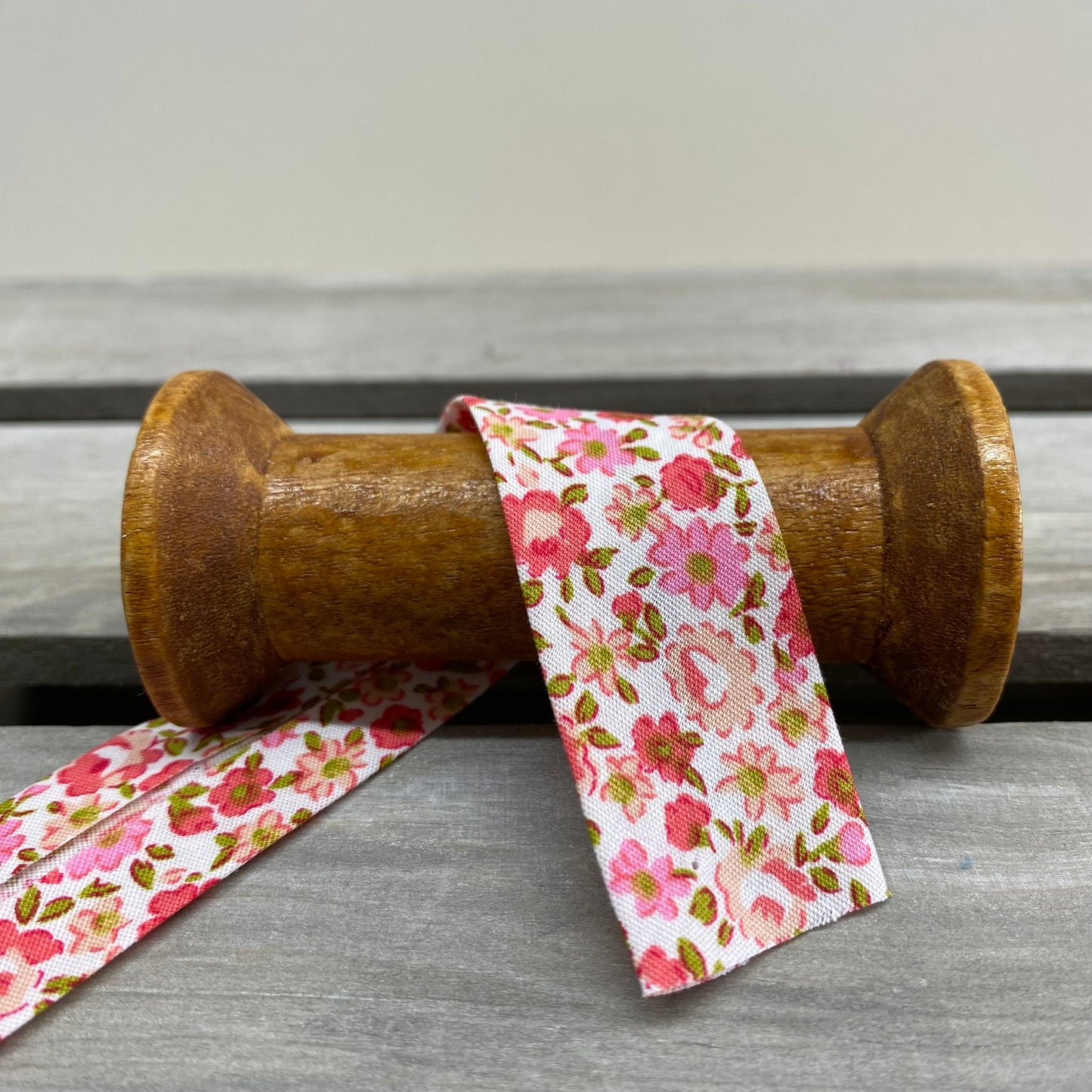 Pink Flowers Cotton Bias Binding 27mm