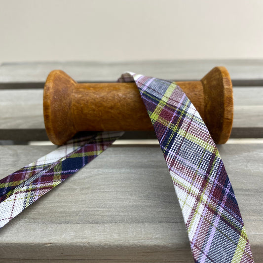 Tartan Cotton Bias Binding 20mm Plum