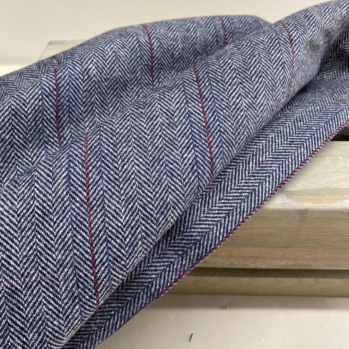Ex Designer Herringbone Wool Suit Length 3m Blue