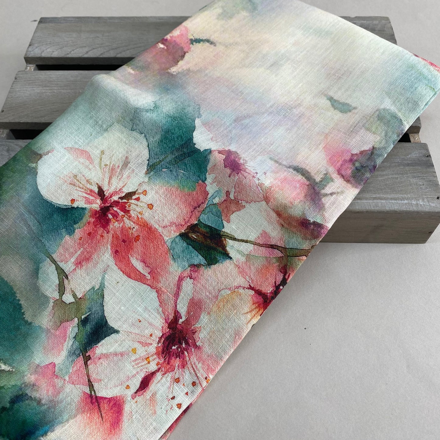 Watercolour Blossoms Linen Print 1.25m