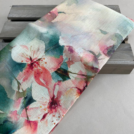 Watercolour Blossoms Linen Print 1.25m