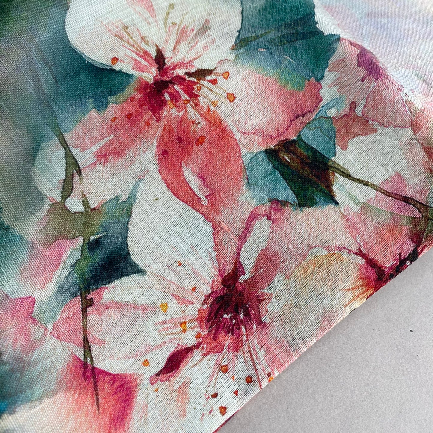 Watercolour Blossoms Linen Print 1.25m