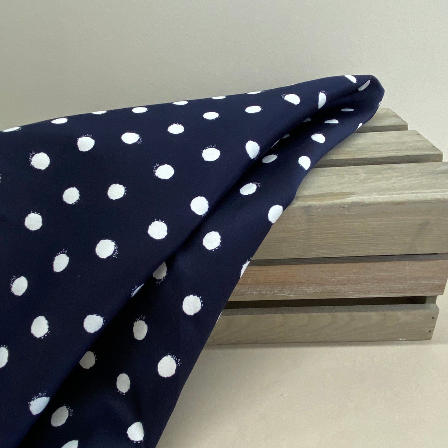 Stretch Cotton Sateen Navy Spot Print