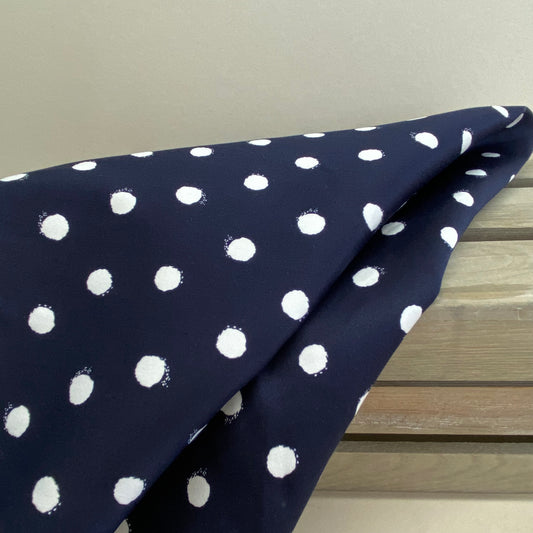 Stretch Cotton Sateen Navy Spot Print