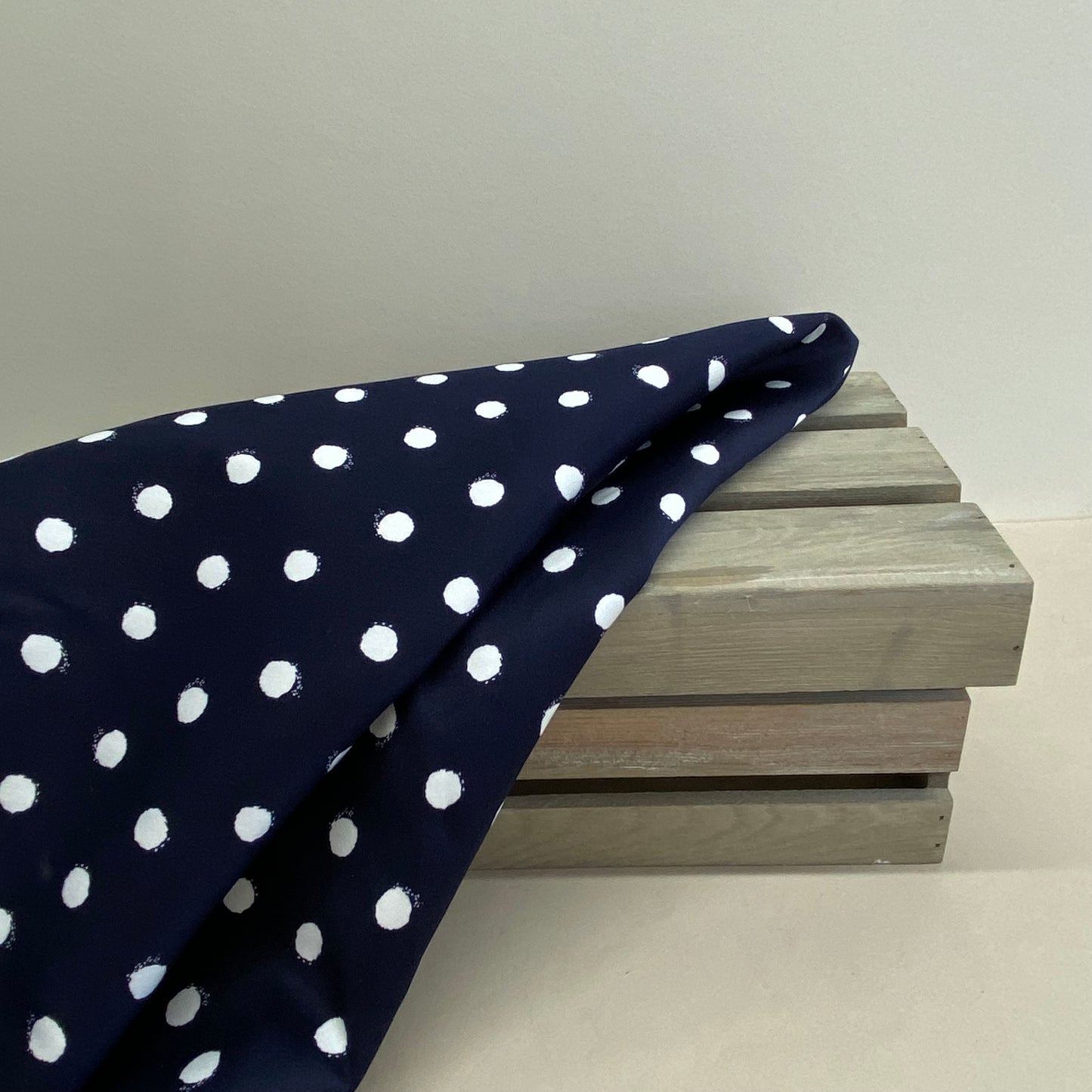 Stretch Cotton Sateen Navy Spot Print