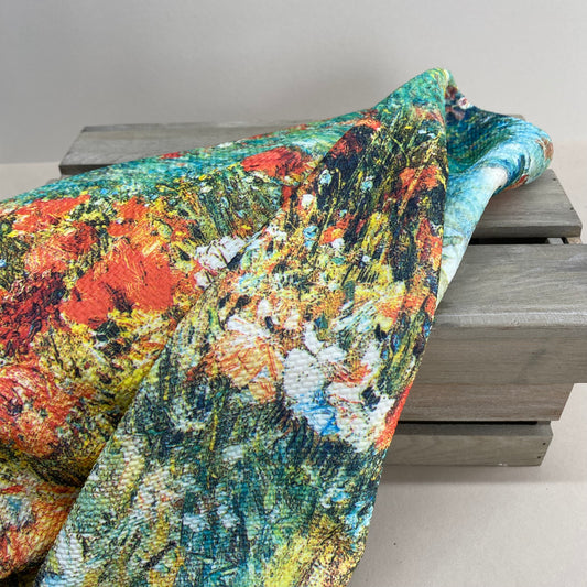 Border Print Floral Scuba Knit Fabric 1m