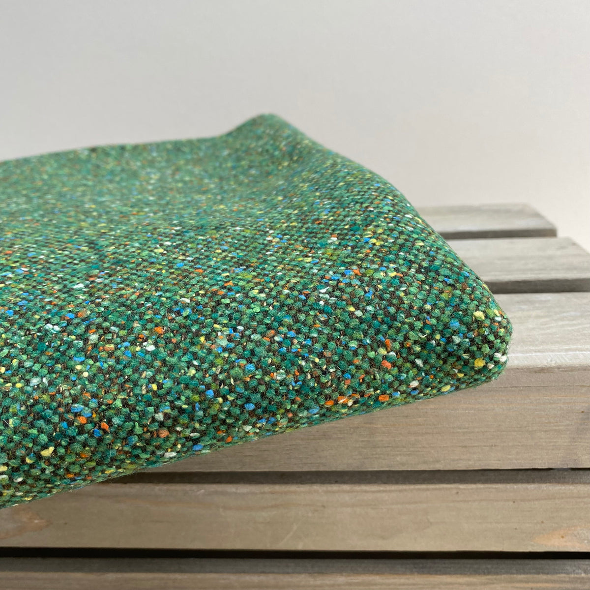 Ex Designer Wool Silk Blend Green Melange Tweed 1m