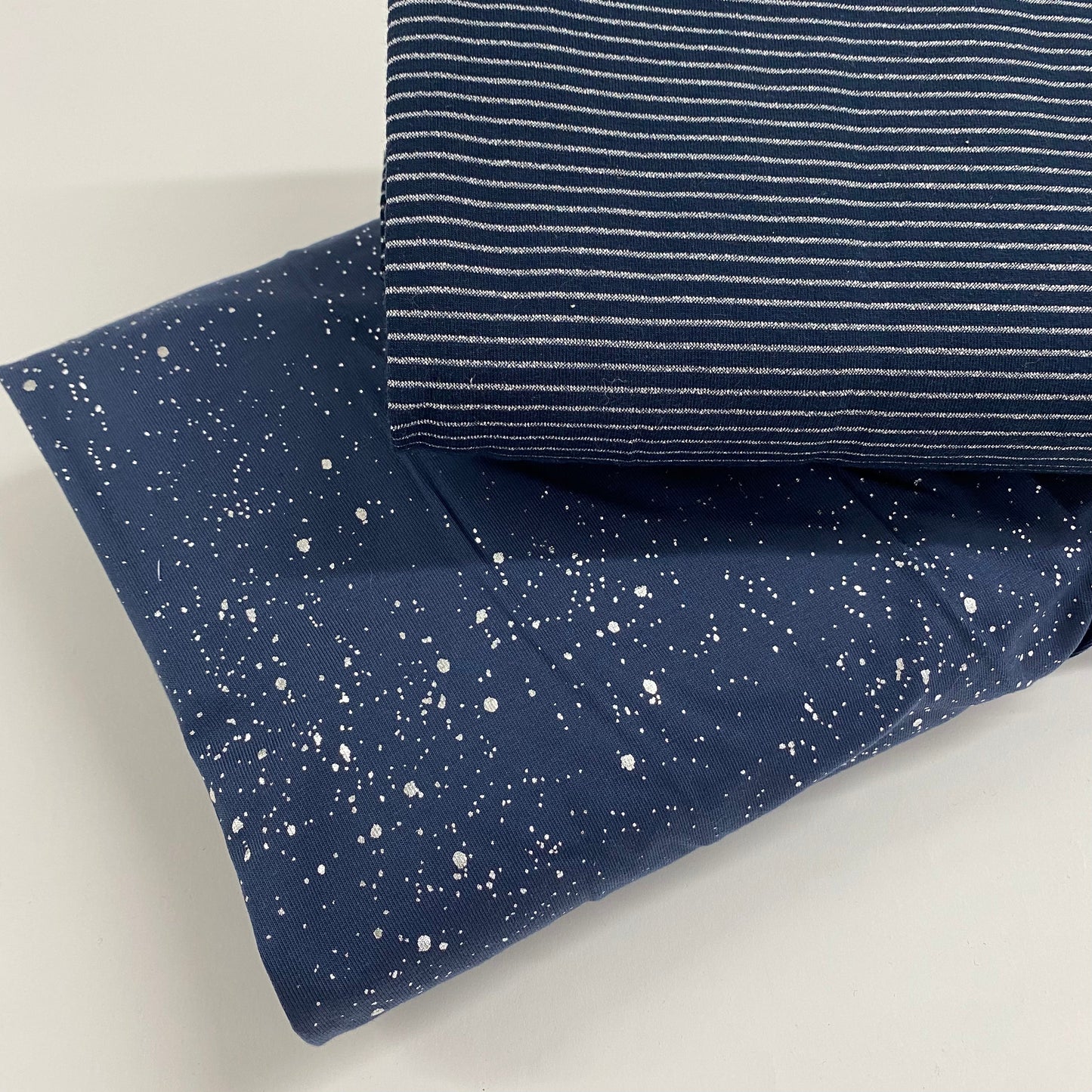 Striped Sparkly Navy Cotton Jersey Fabric 3.2m