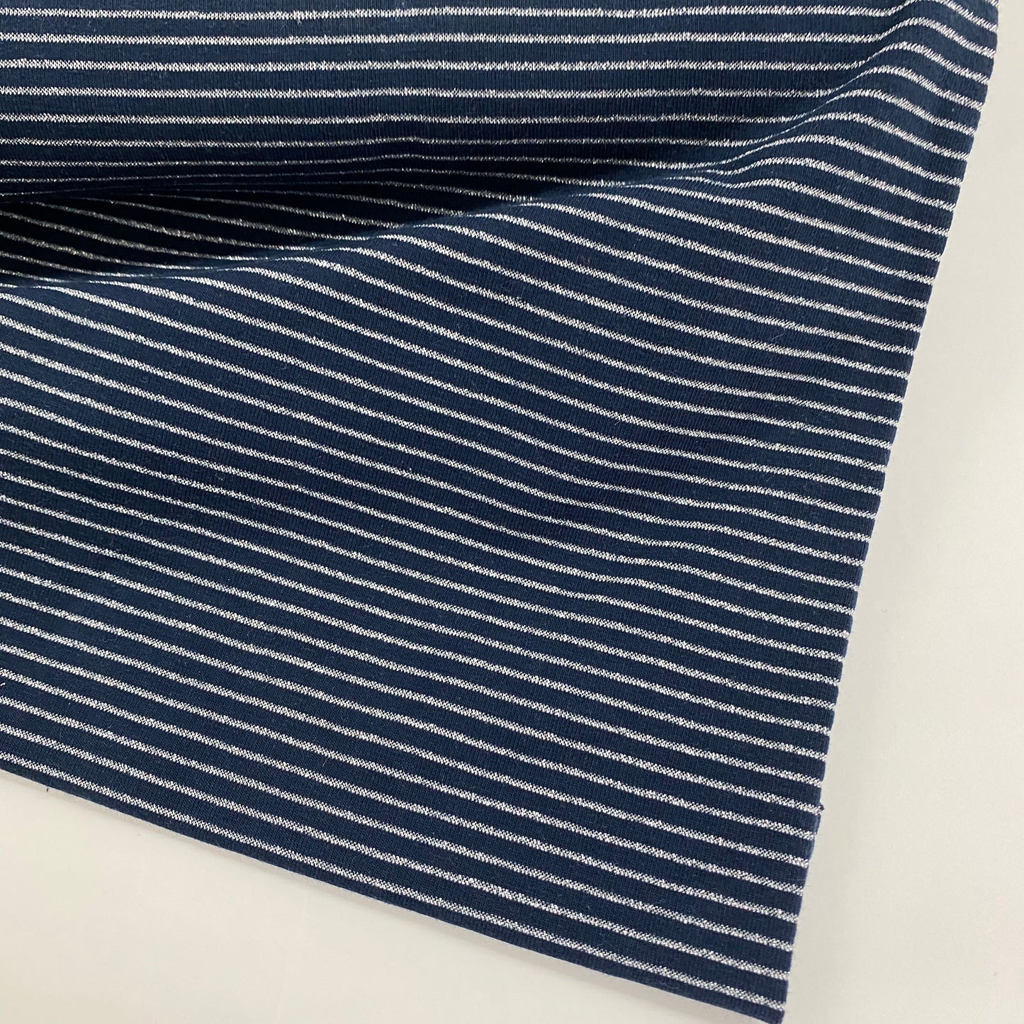 Striped Sparkly Navy Cotton Jersey Fabric 1m