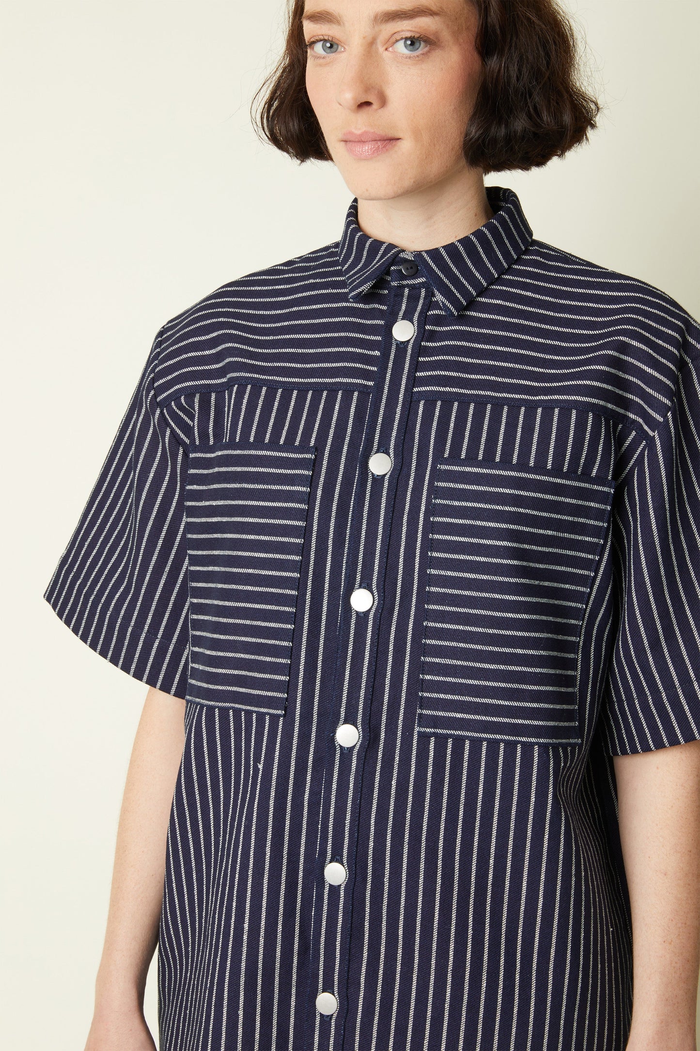 Atelier Brunette Denim Wide Stripes Mid Blue