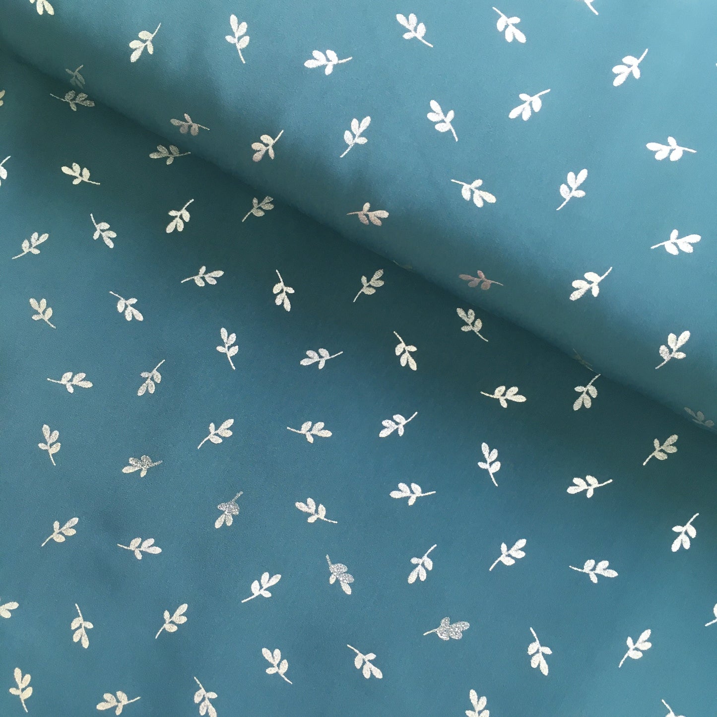 Silver Leaf Foil Print Polyester 1m