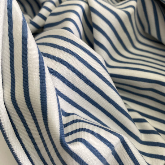 Breton Stripe Jersey Knit Denim Soft Blue