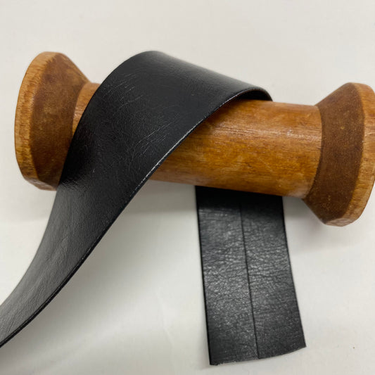 Faux Smooth Leather Bias Binding Black 25mm