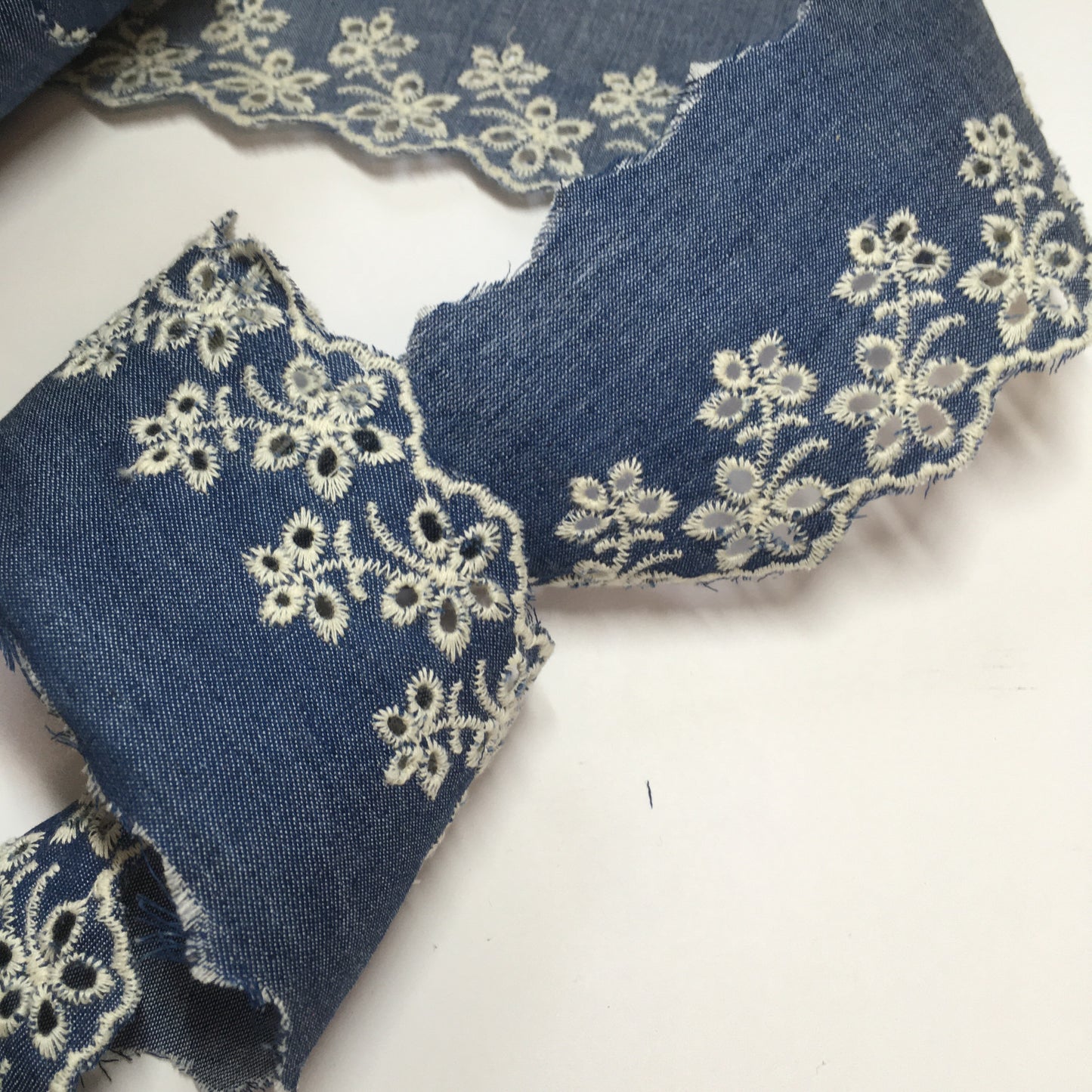 Chambray Eyelet Lace Denim Blue Lace 60mm