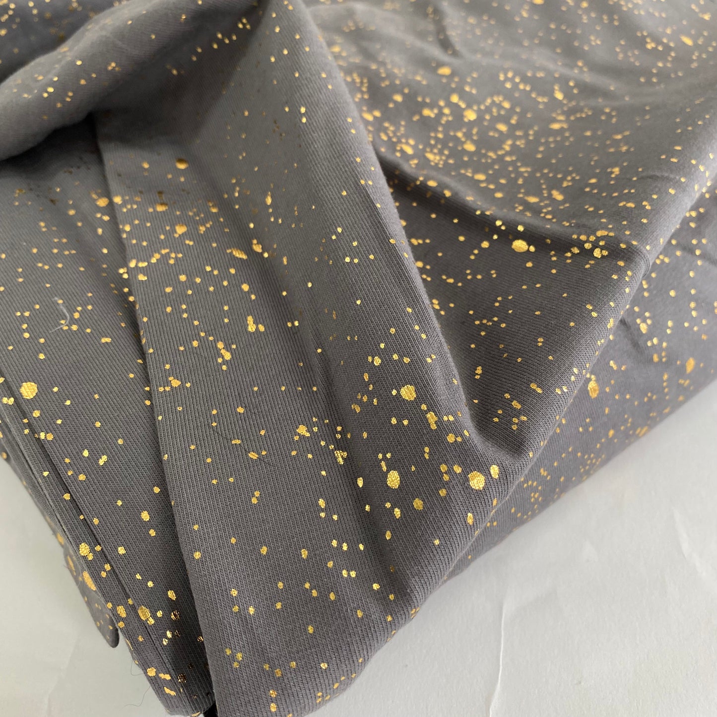Spotty Cotton Jersey Fabric Sparkly Gold