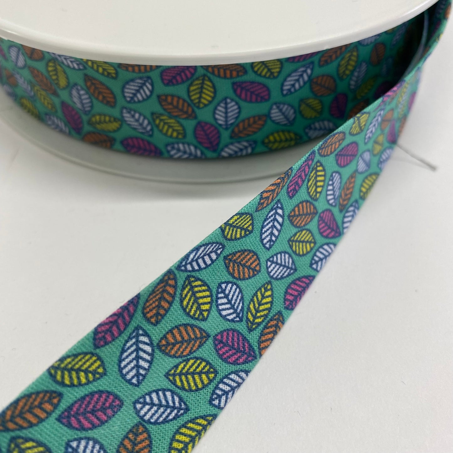 Autumn Leaves Cotton Bias Binding Green 27mm