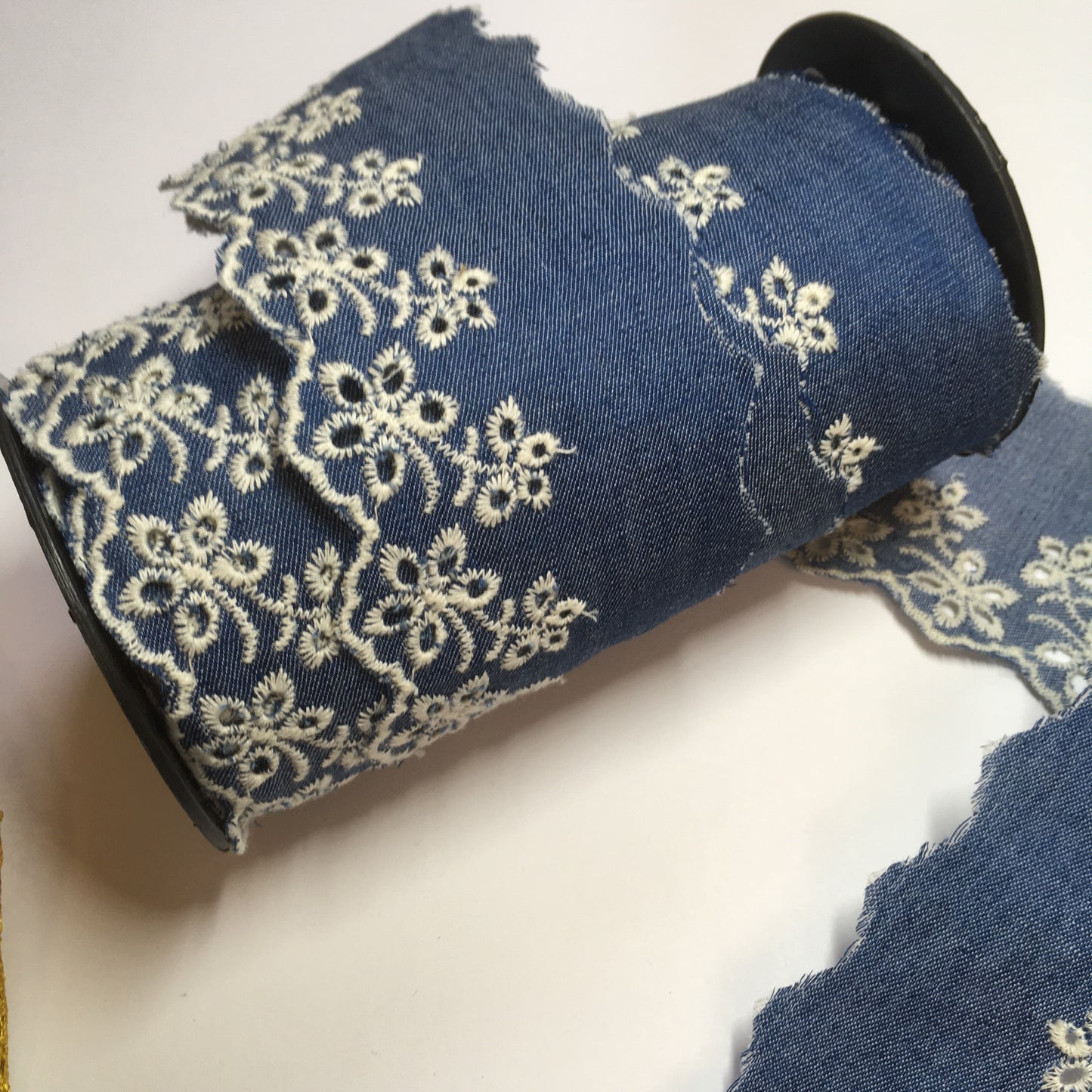 Chambray Eyelet Lace Denim Blue Lace 60mm
