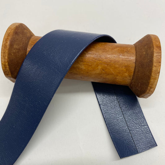 Faux Smooth Leather Bias Binding Dark Navy 25mm