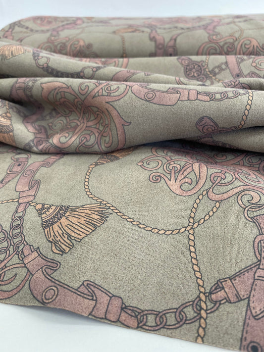 Velvet Scuba Equestrian Print Soft Grey