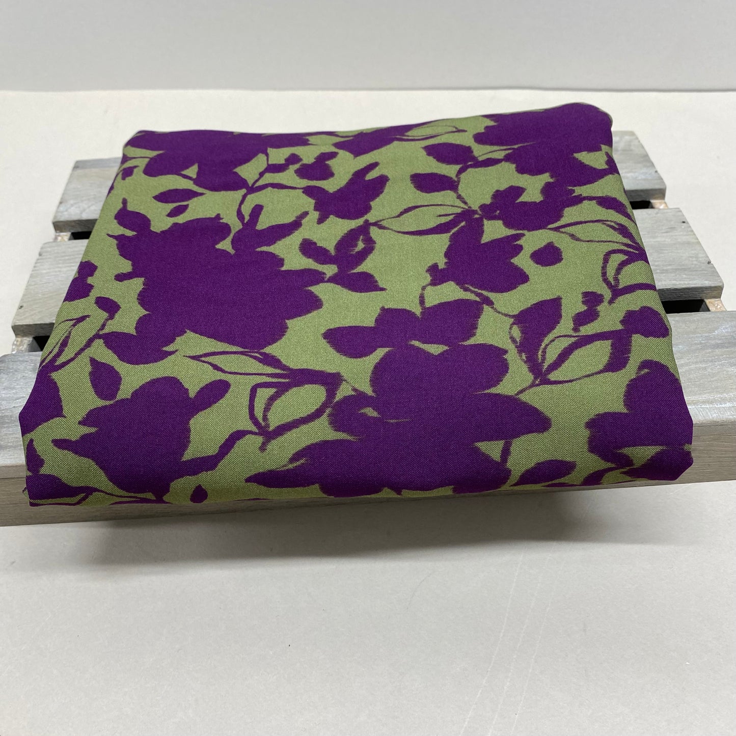 Atelier Jupe Khaki Violet Flower Viscose Fabric