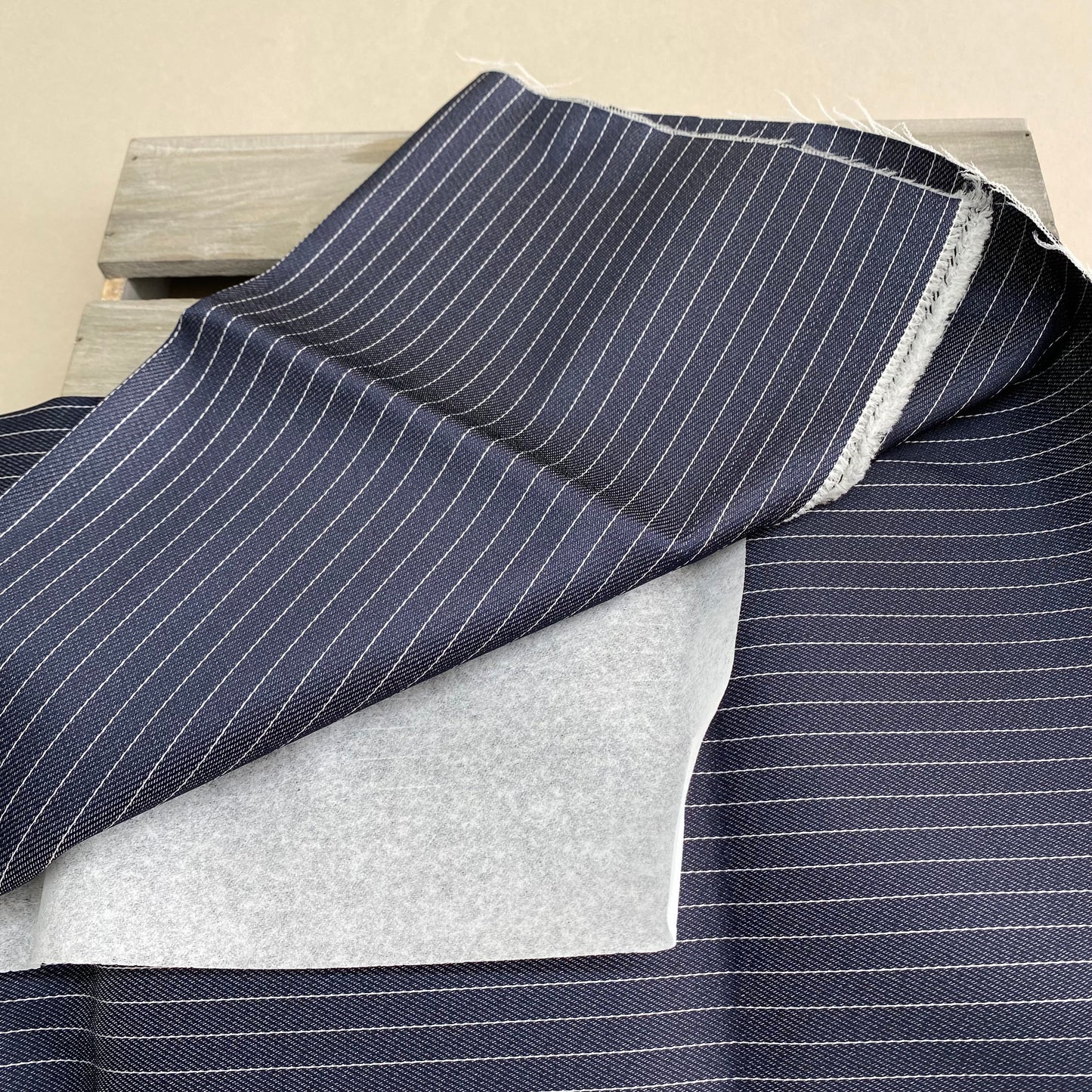 Japanese Blue Pinstripe Stretch Denim 0.9m