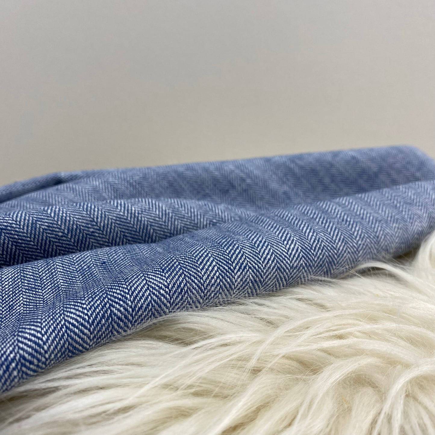 Herringbone Linen Blend Twill Fabric Denim Blue