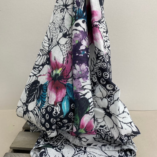 Patterned Linen Dressmaking Fabric Abstract Garden 1.2m