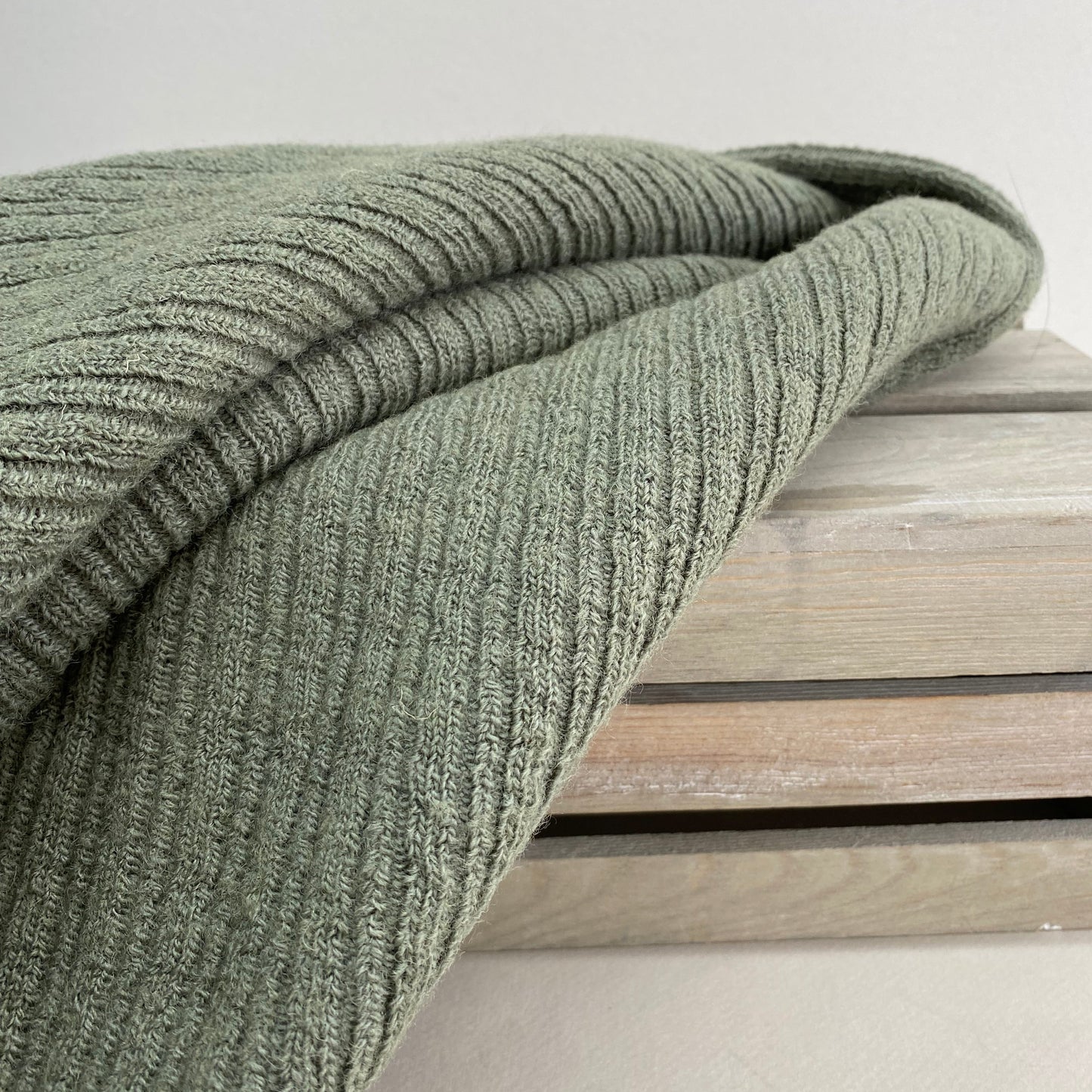 Wool Blend Rib Sweater Knit Fabric Sage