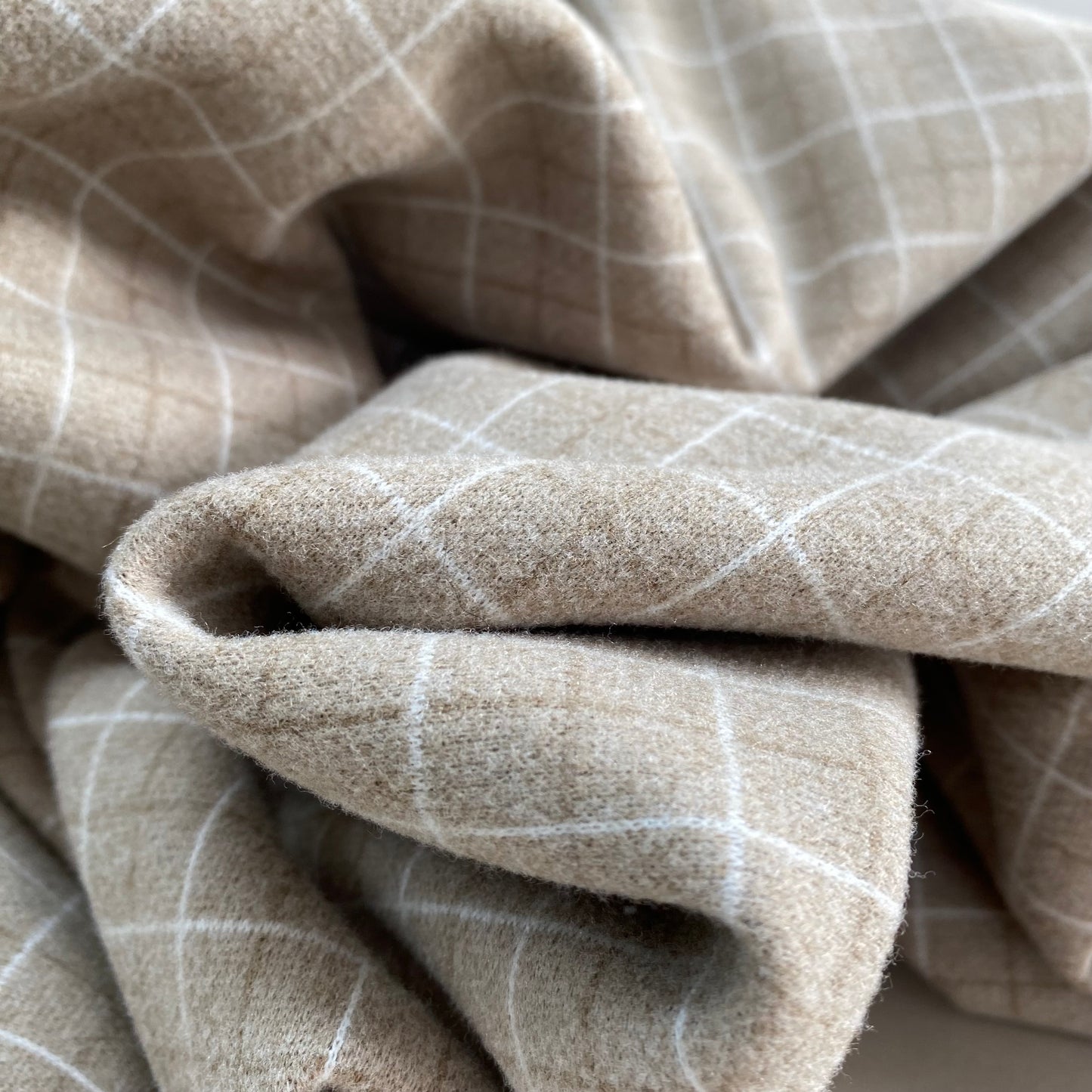 Check Fleece Viscose Blend Fleece Latte