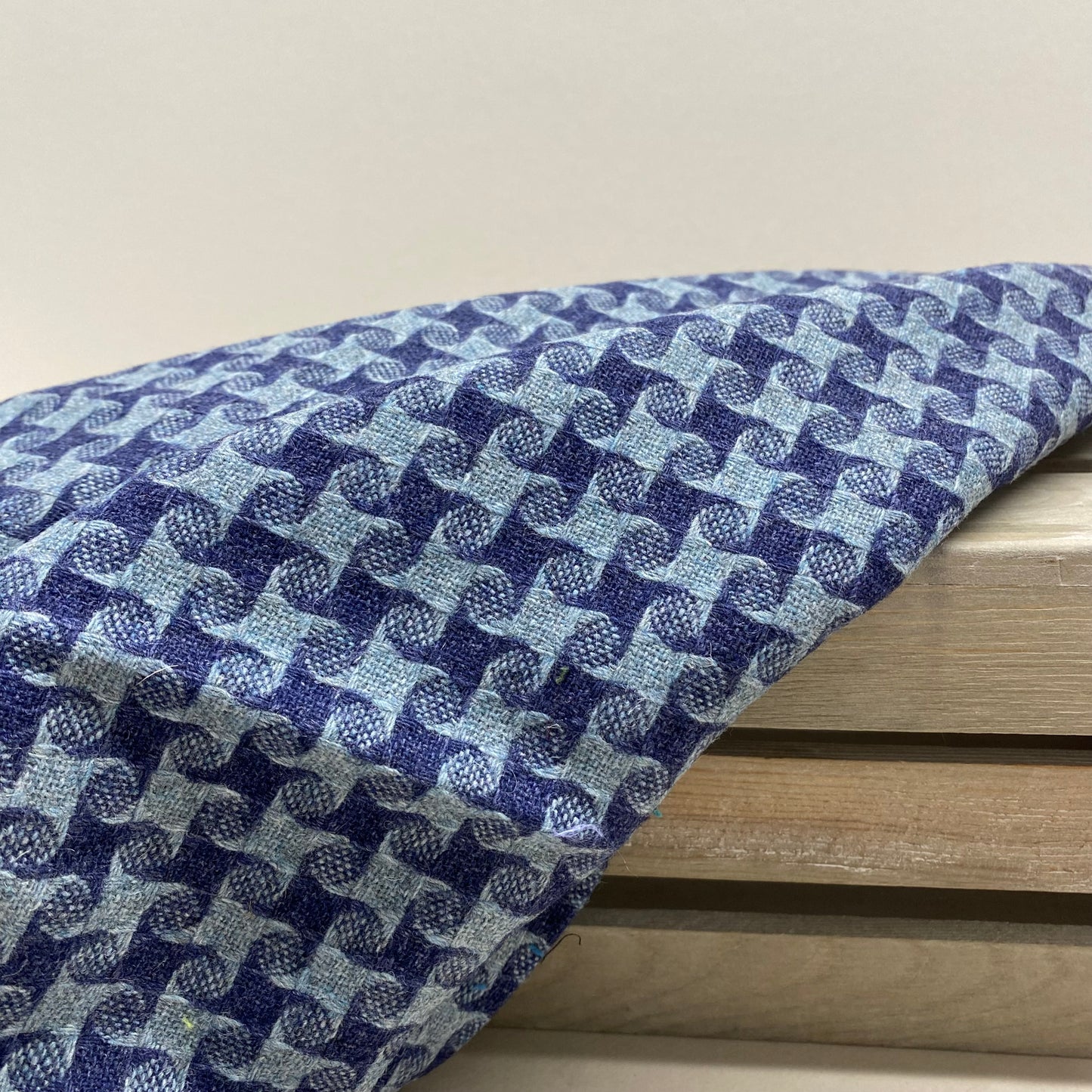Textured Wool Herringbone Fabric Blue 1m